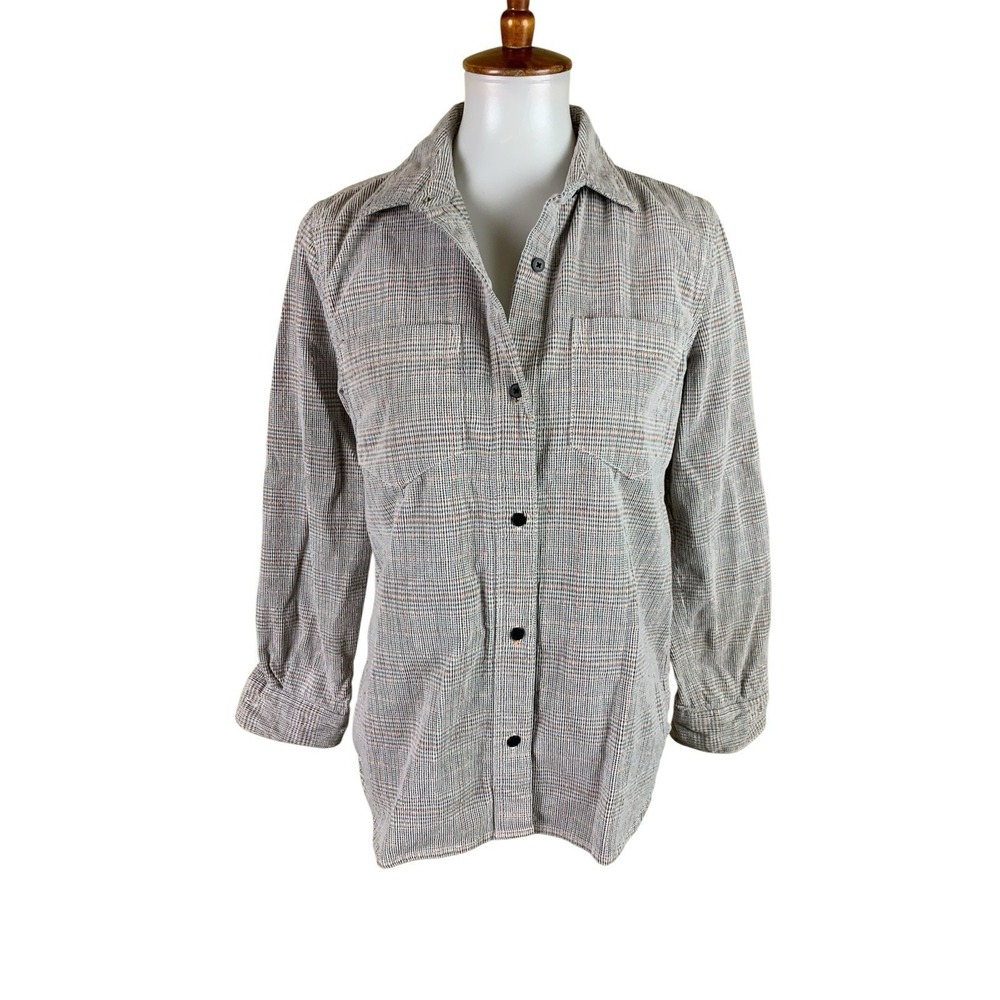 Madewell Lightweight Plaid Button Up Shirt‎ Gray Orange Long Sleeve Small